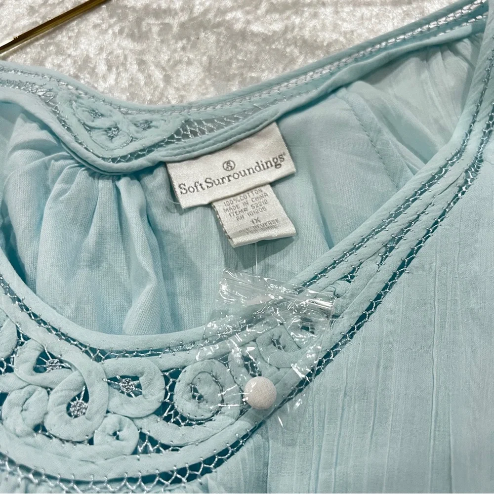 Soft Surroundings Light Blue Embroidered Cotton Tunic - Picture 10 of 10